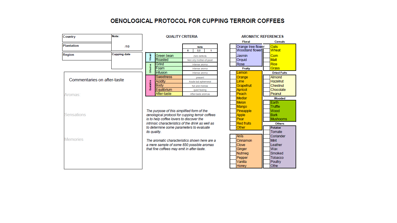 Oenological protocol for cupping terroir coffees
